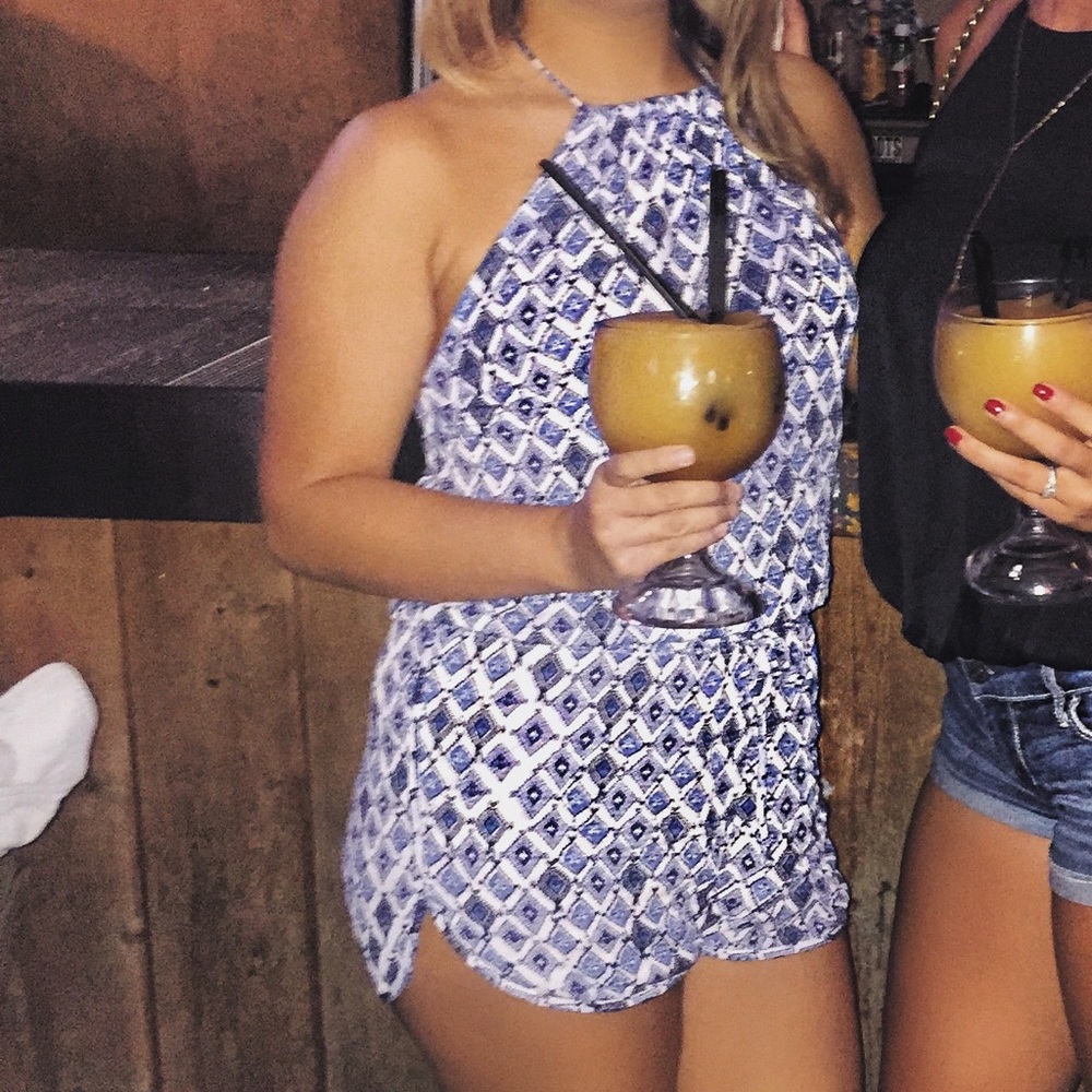 Lulus Blue linen halter romper
